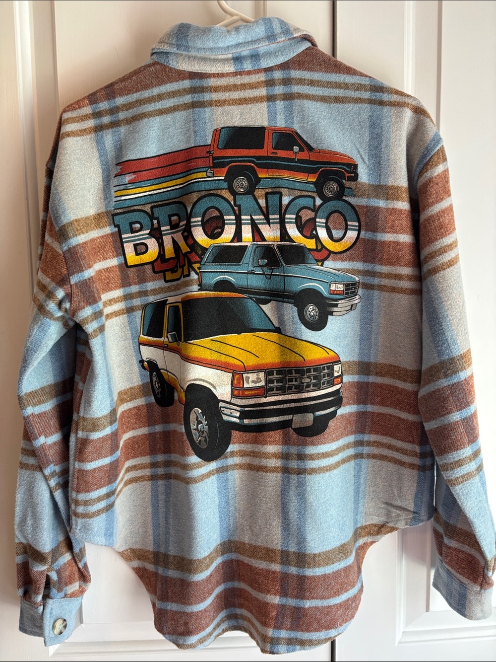 Ford Bronco Graphic Plaid Button-Up Jacket - Blue & Brown